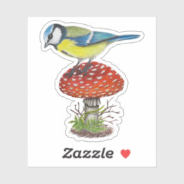 Vogelpilz Herbstwald Illustration Botanisch Aufkleber