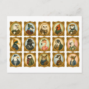 Vogelporträt-Collage Postkarte