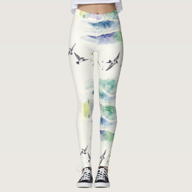 Vogelsamen, die ein nahtloses Muster annehmen Leggings (Vorderseite)