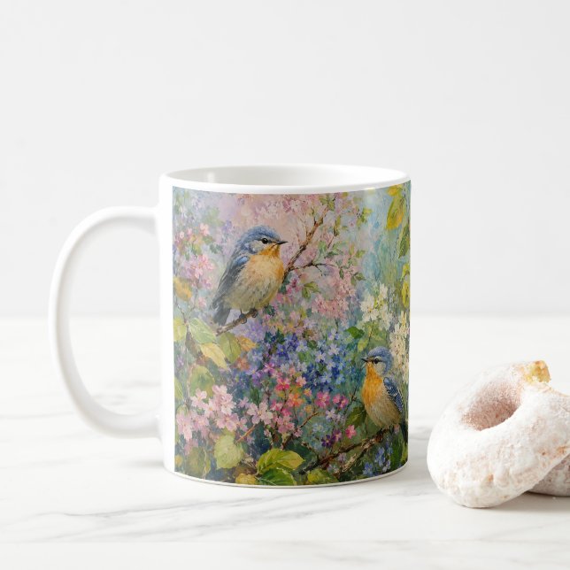 Vogelsang unter Blüten Kaffeetasse (Mit Donut)