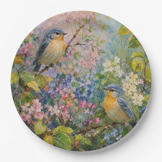 Vogelsang unter Blüten Pappteller (Vorderseite)