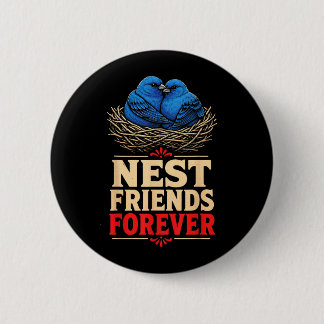 Vogelschau-Nest-Freunde für immer Indigofink Button