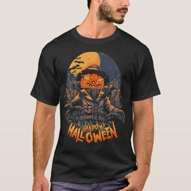 Vogelscheuche an Halloween T-Shirt (Vorderseite)