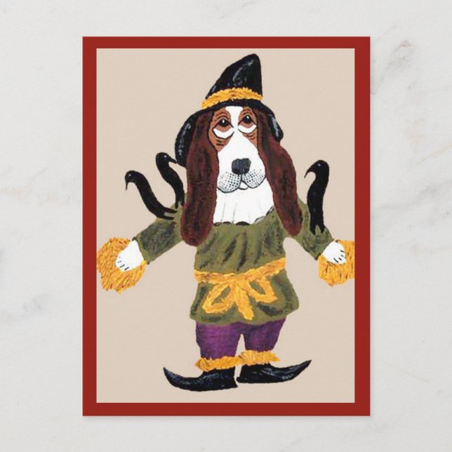 Vogelscheuche Basset Hound Postkarte (Vorderseite)