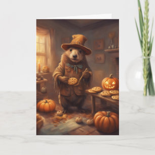 Vogelscheuche Biber backt Kekse Halloween Karte