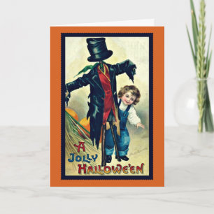Vogelscheuche mit Zylinder Vintage-Halloween-Karte Karte