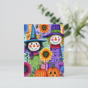 Vogelscheuchen und Kürbisse, Halloween, Postkarte