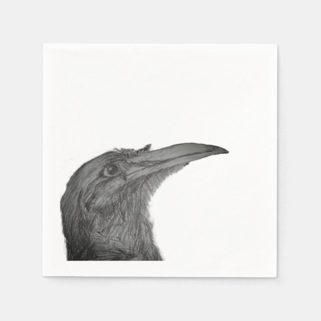 Vogelskizze schwarzes Papier Napkins, Standardcock Serviette (Vorderseite)