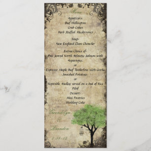 Vogeluhr und Baum Grün Hochzeitsmenükarte Menükarte
