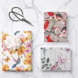 Vogelumhüllungspapier Flachblatt Set 3 Geschenkpapier Set