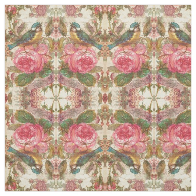 Vogelwelt-Rose Stoff (Muster)