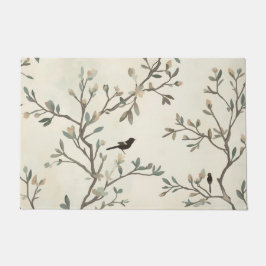 Vogelzweig-Aquarell-Beige-Naturmalerei Fußmatte
