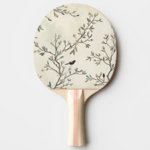 Vogelzweig-Aquarell-Beige-Naturmalerei Tischtennis Schläger