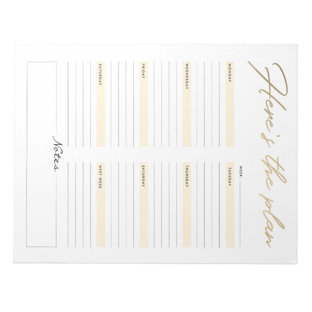 Voici le planificateur du Bloc-notes hebdomadaire  (Devant)