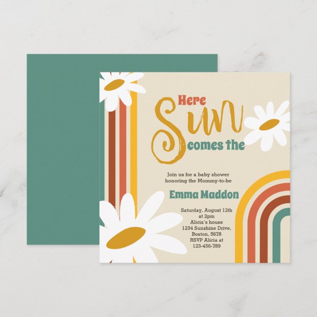 Voici le soleil Retro Baby shower Invitation (Devant / Derrière)