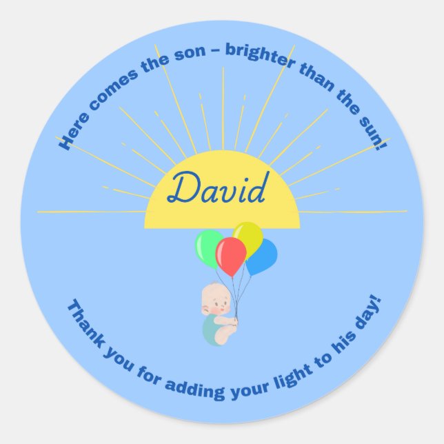 Voici le Sticker Baby shower Fils pour garçon (Devant)
