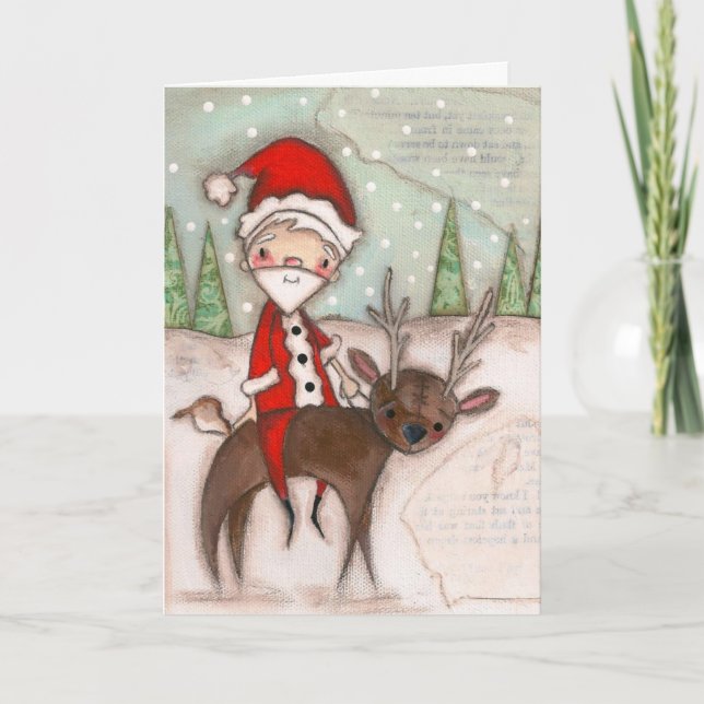 Voici venir le père noël - carte de vacances (Devant)