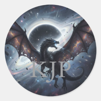Void-Drachen-Aufkleber mit individuellen Initialen Runder Aufkleber