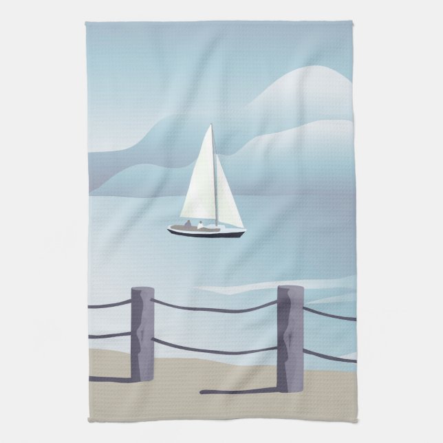 Voile Voilier Aqua Ocean Serviette de cuisine (Vertical)