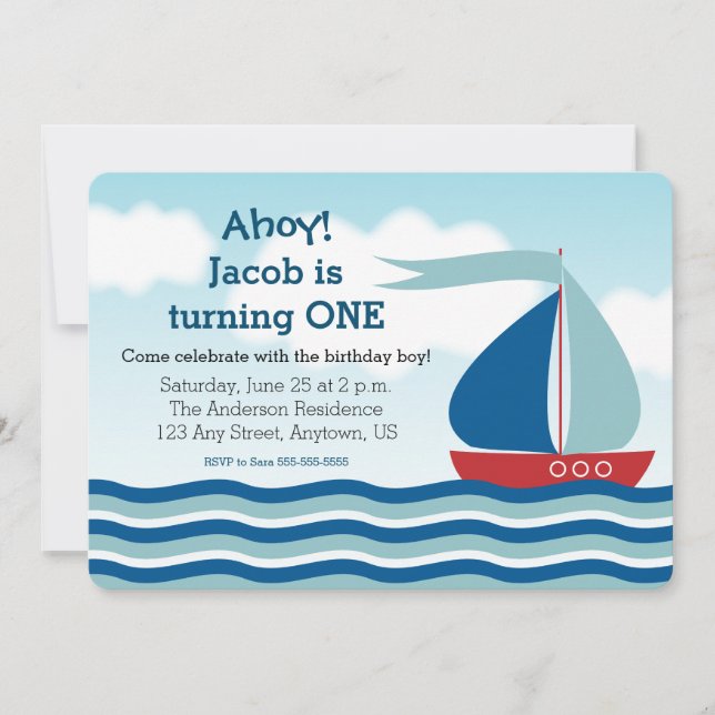 Voilier & Eau, Nautique Boy Invitation Anniversair (Devant)