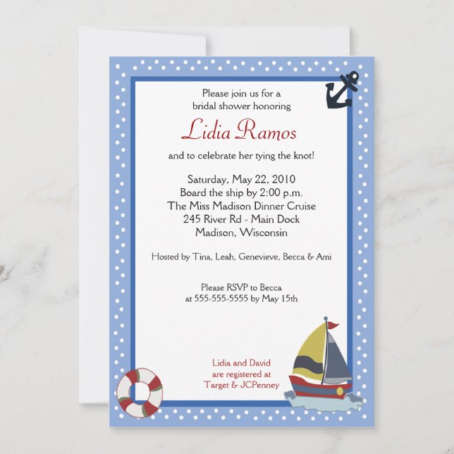 Voilier Nautique 5x7 Fête des mariées Invitation (Devant)