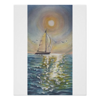 Voilier Sea Sun Reflection Glossy Poster 20x25