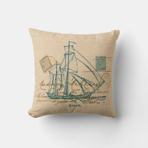 Voilier Turquoise vintage Coussin nautique