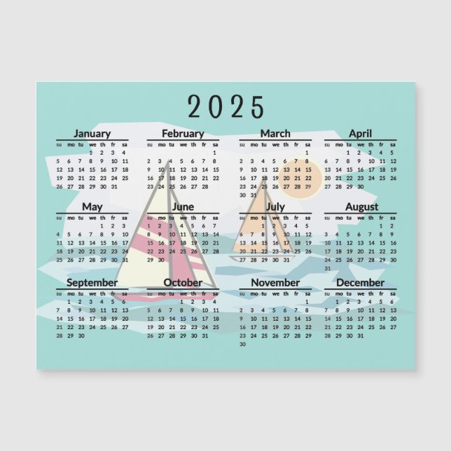 Voiliers Bateaux 2025 Calendrier Carte magnétique (Devant)