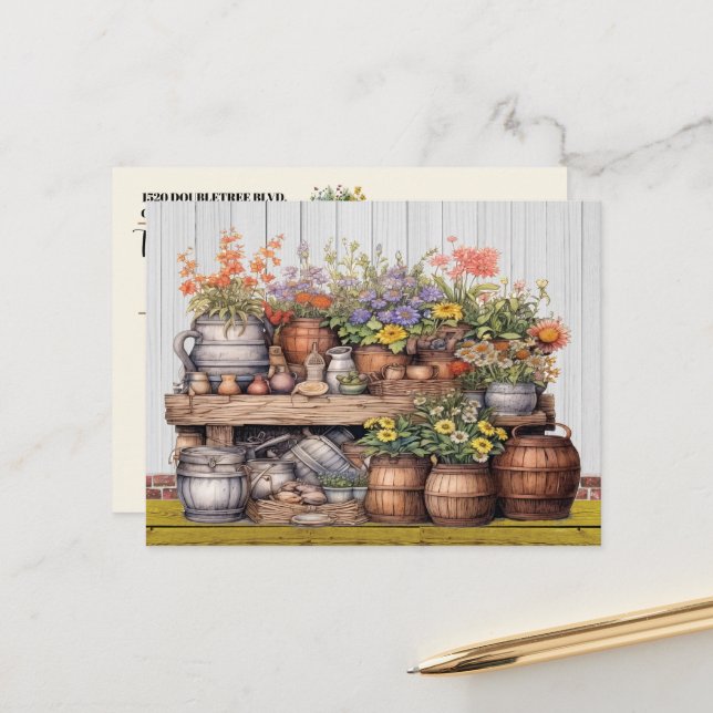 Voir retour - Floral Rustic Gardening Carte postal (Devant/Arrière en situation)