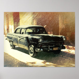 Voiture américaine à La Havane, Cuba affiche artis