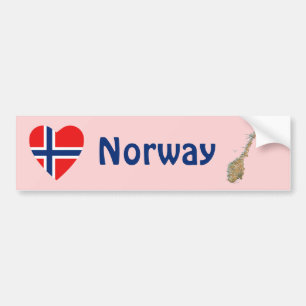 Voiture Autocollant de Norvège Drapeau Cœur + Carte