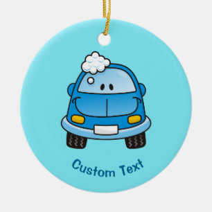 Voiture bleue avec bulles ornement céramique