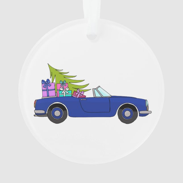 Voiture bleue avec cadeaux de Noël (dos)