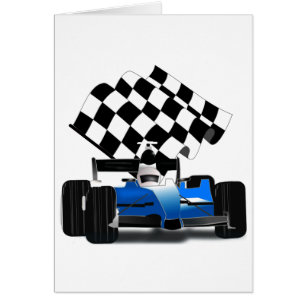Voiture Blue Race avec drapeau À damiers