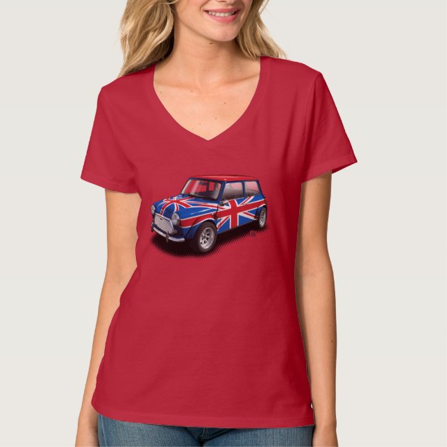 Voiture classique d'Union Jack mini sur le T-shirt (Devant)