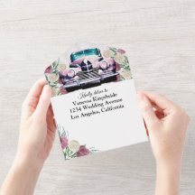 voiture classique rose tout en un faire-part de ma