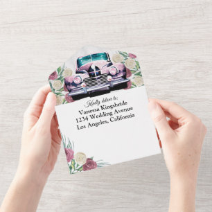 voiture classique rose tout en un faire-part de ma