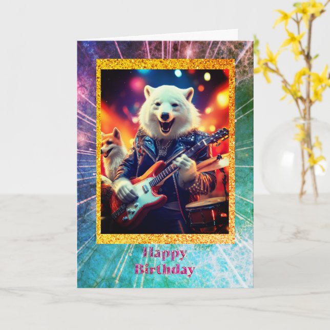 Voiture d'anniversaire Rockin, 5" x 7" Carte de vo (Fleur jaune)