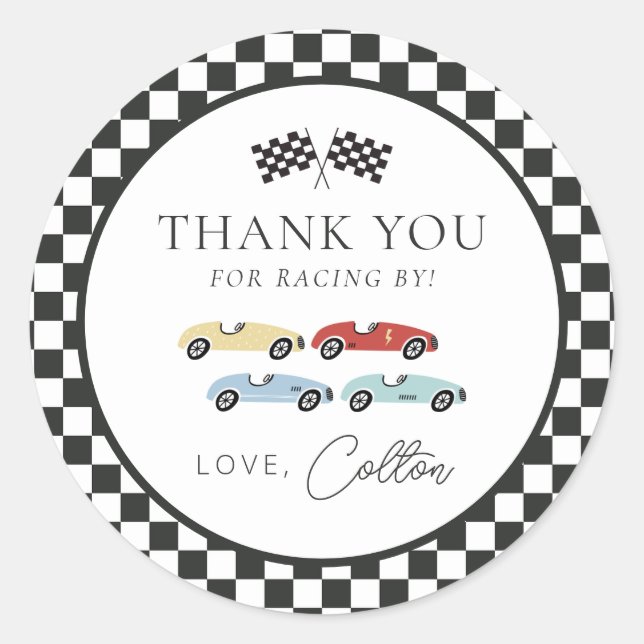 Voiture de course Stickers Merci Anniversaire (Devant)