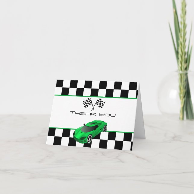 Voiture de course verte | Carte de remerciement po (Devant)