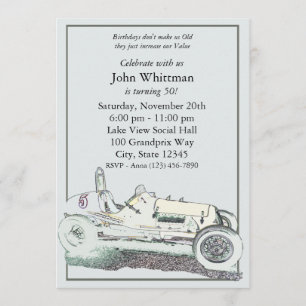 Voiture de course vintage / Invitation d'anniversa