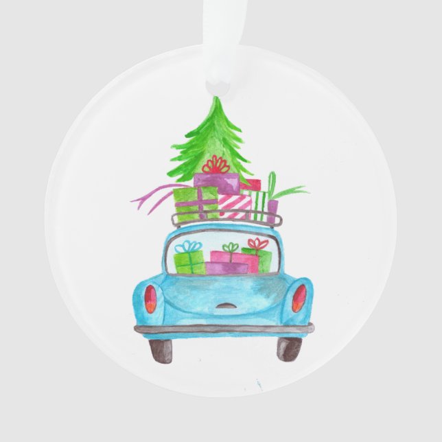 Voiture de Noël aquarelle peinte à la main (devant)