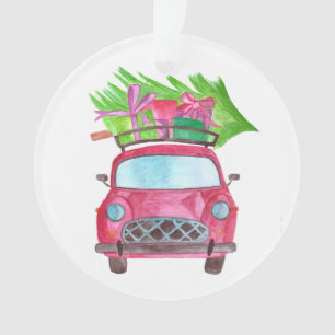Voiture de Noël aquarelle peinte à la main