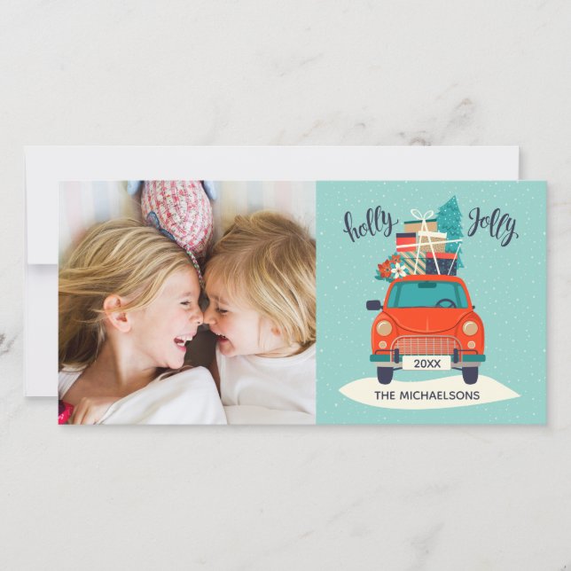 Voiture de Noël | Carte photo de vacances (Devant)