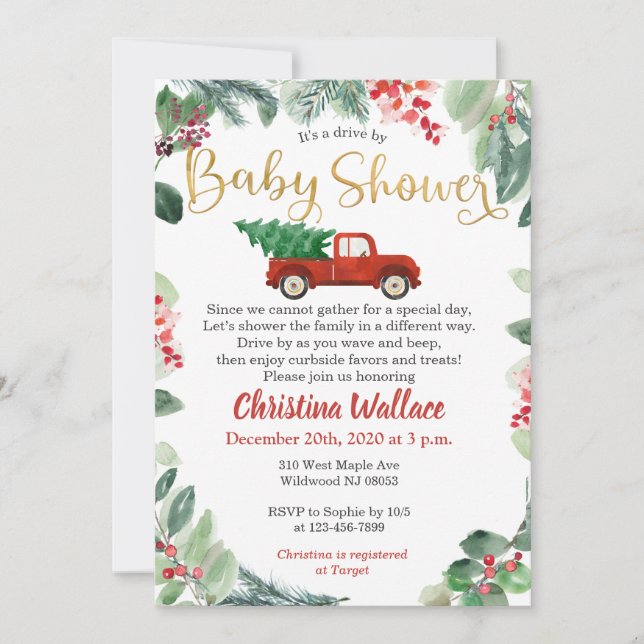 Voiture De Noël Par Bébé Douche Invitations (Devant)