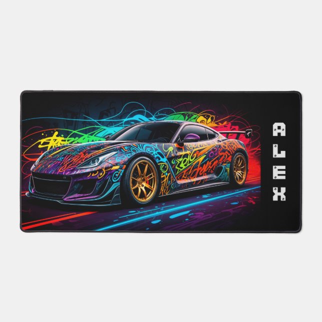 Voiture de sport sur fond de graffiti avec prénom (Recto)