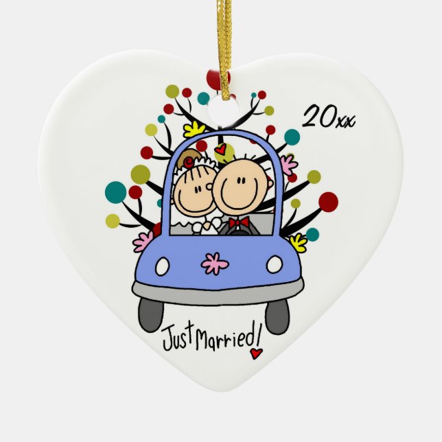 Voiture mariage 1er Noël Ornement cardiaque (Devant)