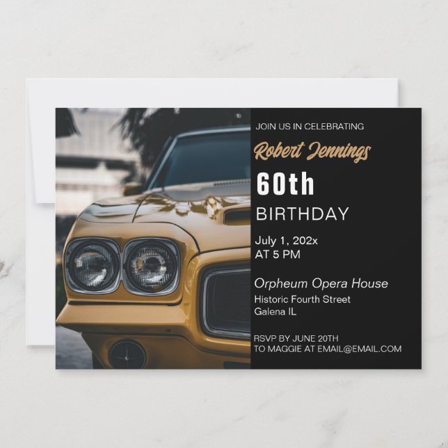 Voiture Muscle classique Invitation Anniversaire (Dos)