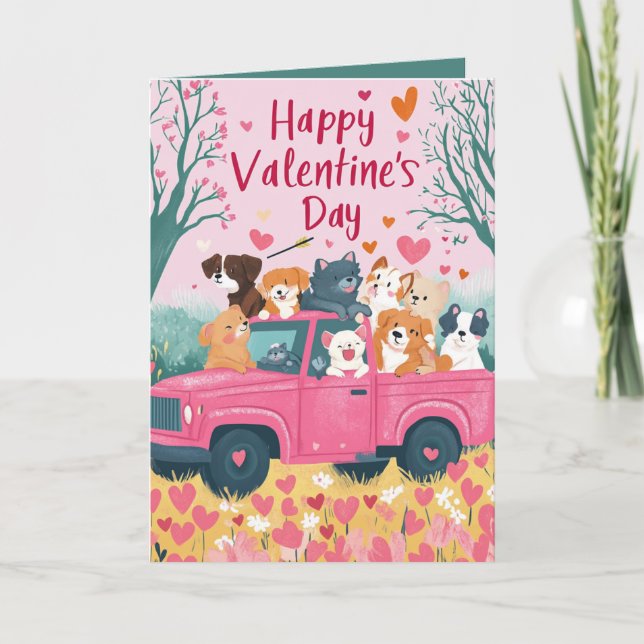 Voiture pleine de chiens et carte de Valentines am (Devant)