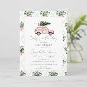 Voiture rose Arbre de Noël Baby shower Invitation
